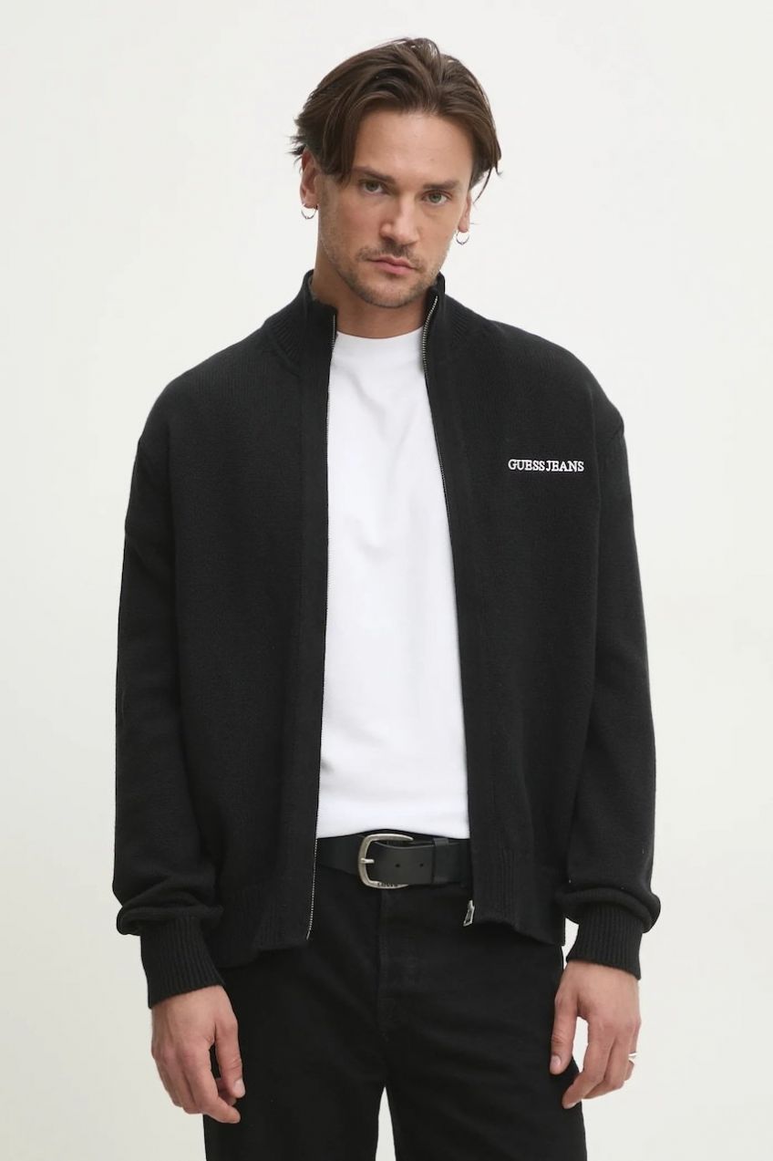Bavlnený kardigán Guess Jeans pánsky, čierna farba, M5RR30 Z3HM1