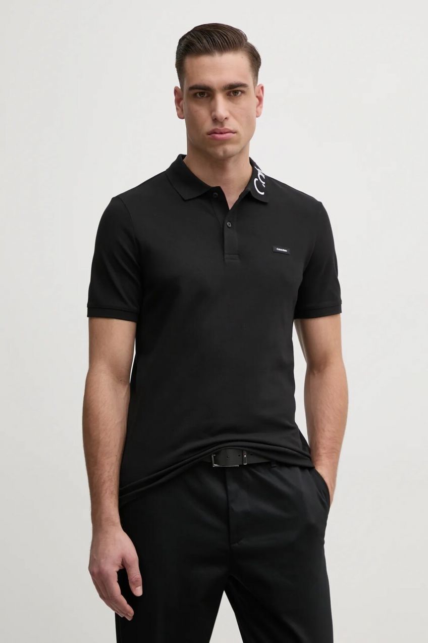 Polo tričko Calvin Klein pánske, čierna farba, s nášivkou, K10K114474