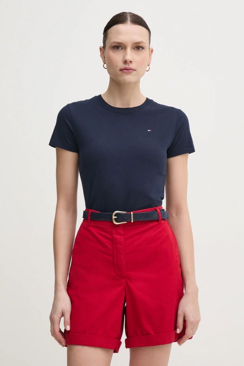 Bavlnené tričko Tommy Hilfiger dámske, tmavomodrá farba, WW0WW44433