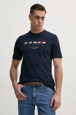 Bavlnené tričko Tommy Hilfiger pánske, tmavomodrá farba, s nášivkou, MW0MW38616