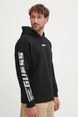 Mikina Guess DALIM pánska, čierna farba, s kapucňou, s potlačou, Z4BQ03 KAIJ1