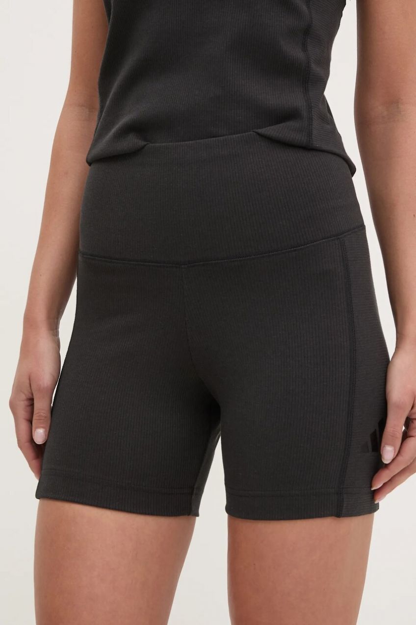 Šortky adidas ALL SZN RIB dámske, čierna farba, jednofarebné, vysoký pás, JJ1231