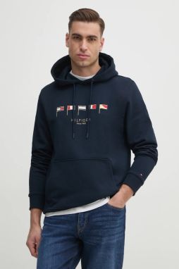 Bavlnená mikina Tommy Hilfiger pánska, tmavomodrá farba, s kapucňou, s nášivkou, MW0MW38666