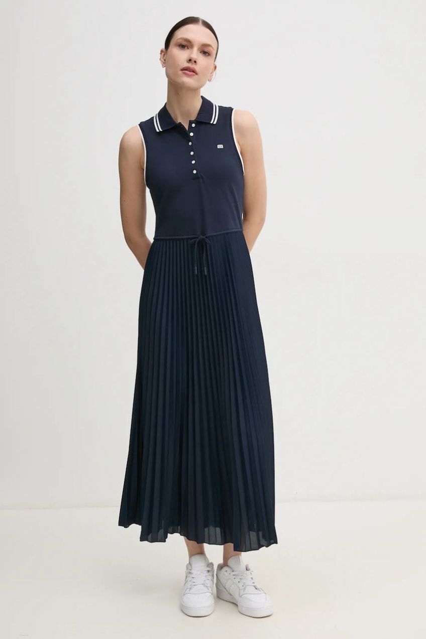 Šaty Tommy Hilfiger tmavomodrá farba, maxi, áčkový strih, WW0WW45167