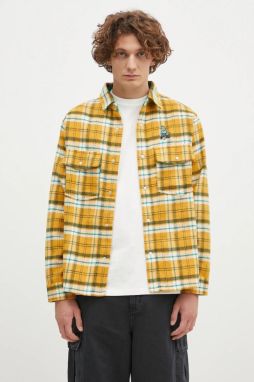 Košeľa ICECREAM Flannel Overshirt pánska, žltá farba, voľný strih, s klasickým golierom, IC24319