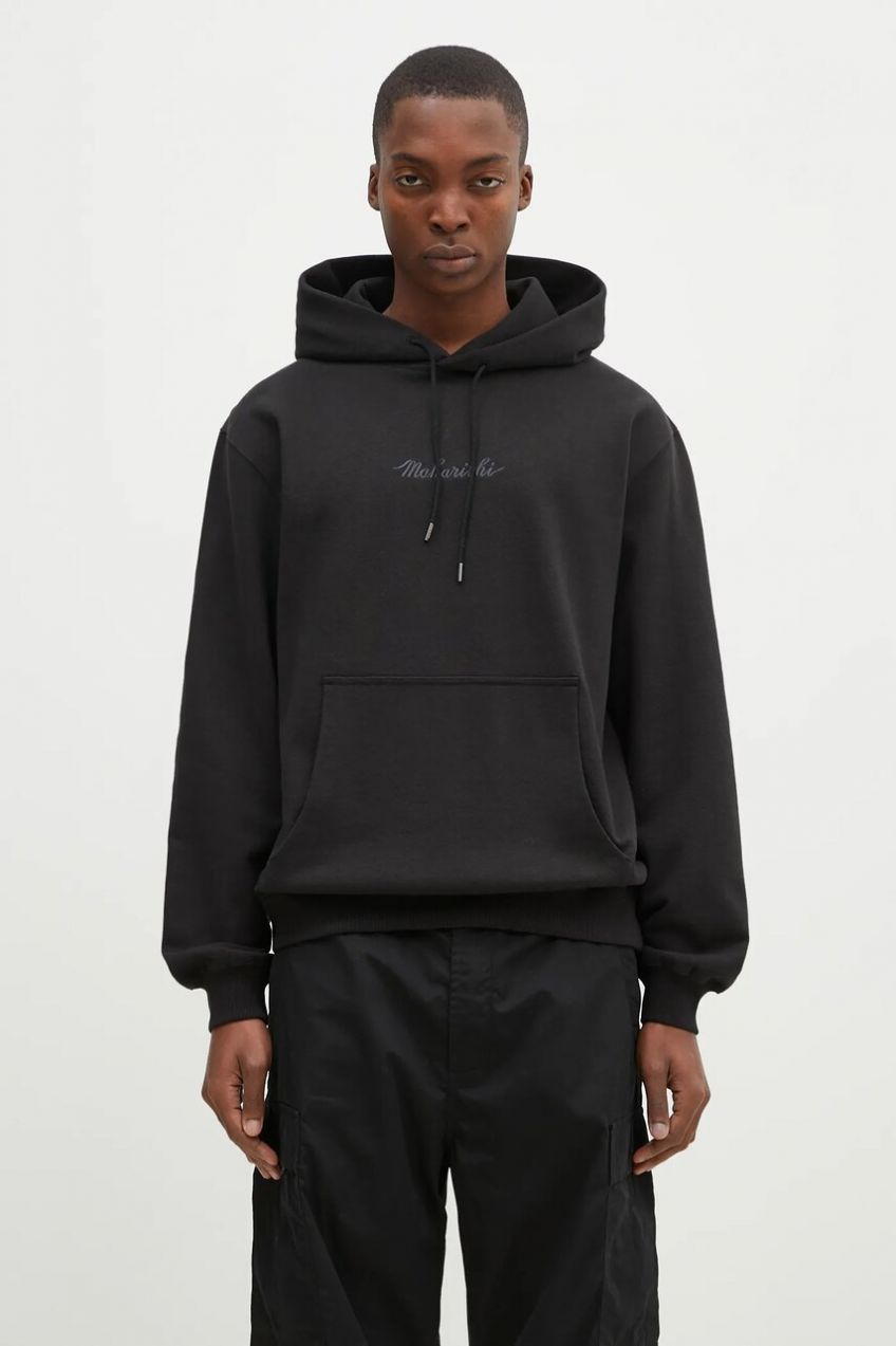 Bavlnená mikina Maharishi Maharishi Organic Hooded Sweat pánska, čierna farba, s kapucňou, s nášivkou, 4622.BLACK