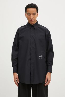 Košeľa MM6 Maison Margiela pánska, čierna farba, voľný strih, s klasickým golierom, SH0DT0018.M35200