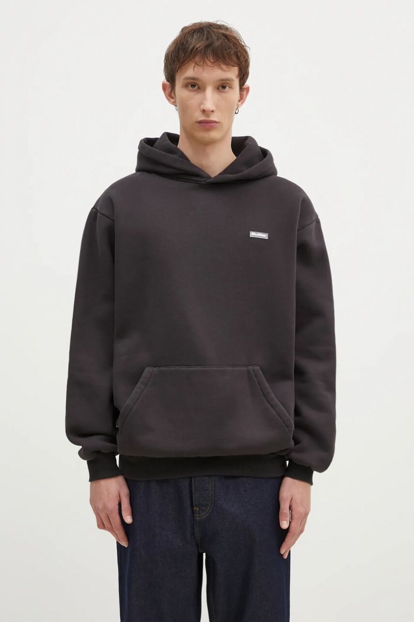 Mikina Butter Goods Basic Pullover Hood pánska, čierna farba, s kapucňou, jednofarebná, BG243203