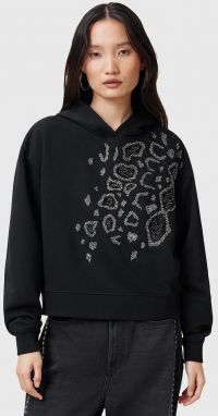 Mikina AllSaints FLOW dámska, čierna farba, s kapucňou, s nášivkou, W044JC