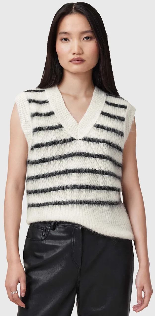 Vlnená vesta AllSaints RIGA dámska, biela farba, tenký, W002KC