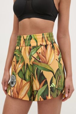 Tréningové šortky adidas Performance x Farm Rio žltá farba, vzorované, vysoký pás, JD6278