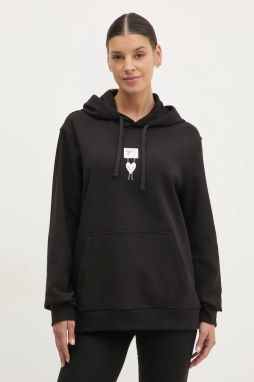 Mikina EA7 Emporio Armani dámska, čierna farba, s kapucňou, s potlačou, AF12116.7X000043