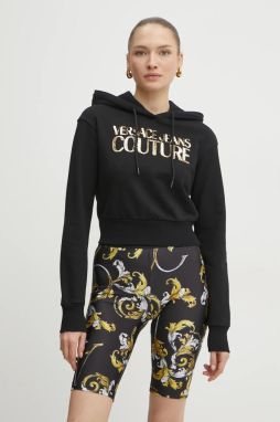 Bavlnená mikina Versace Jeans Couture dámska, čierna farba, s kapucňou, s nášivkou, 78HAIE00 CF00E