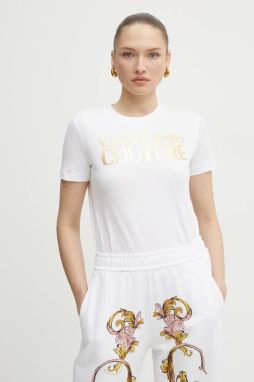 Bavlnené tričko Versace Jeans Couture dámske, biela farba, 78HAHT01 CJ00T