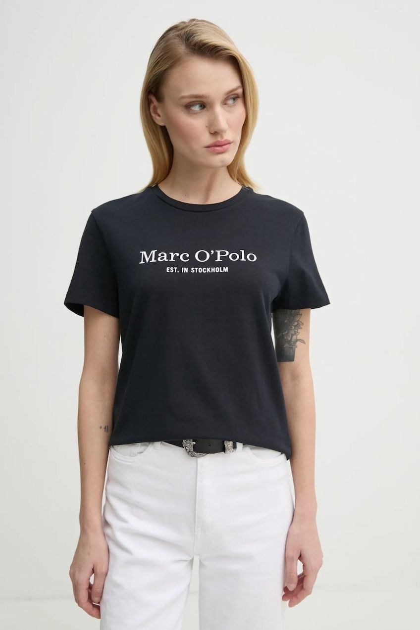 Bavlnené tričko Marc O'Polo dámske, tmavomodrá farba, 502229351055