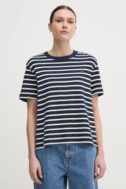 Bavlnené tričko Tommy Hilfiger dámskd, tmavomodrá farba, WW0WW46158