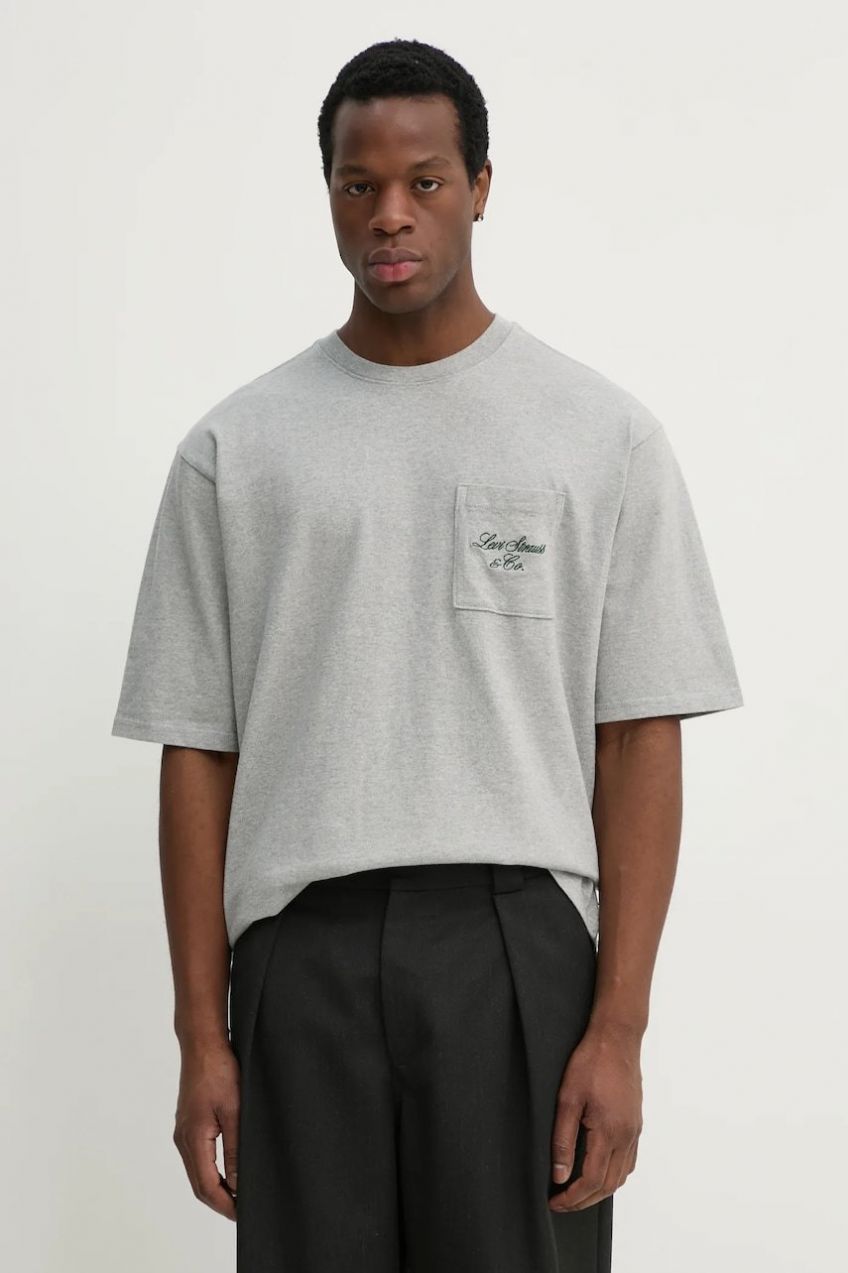 Bavlnené tričko Levi's HALF SLEEVE GR PCKT T pánsky, šedá farba, jednofarebný, 001MH