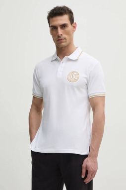 Bavlnené polo tričko Versace Jeans Couture pánske, biela farba, s nášivkou, 78GAGT00 CJ01T