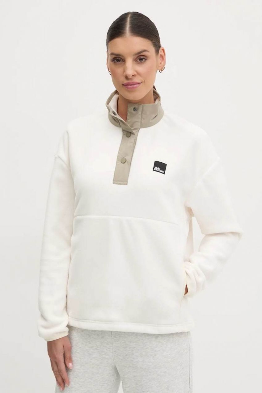 Fleecová mikina Jack Wolfskin Sumetro dámska, béžová farba, jednofarebná, A64110