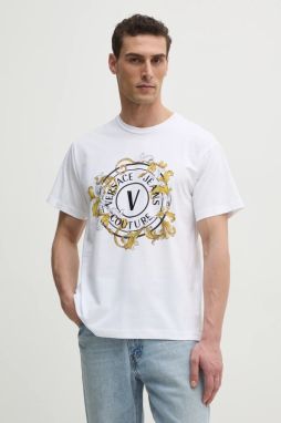 Bavlnené tričko Versace Jeans Couture pánske, biela farba, s potlačou, 78GAHC01 CJ01C