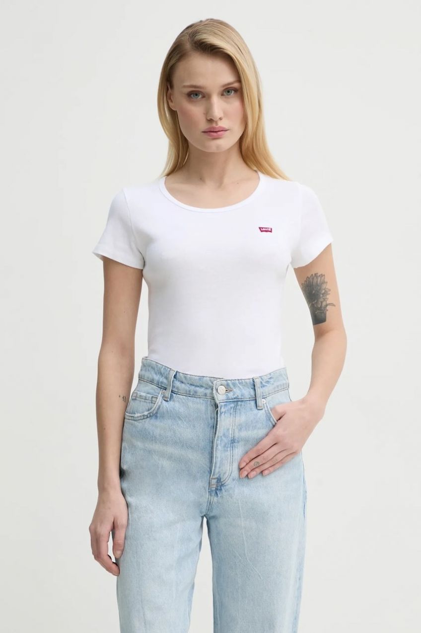 Bavlnené tričko Levi's 2PACK CREWNECK TEE 2-pak dámske, biela farba, 74856