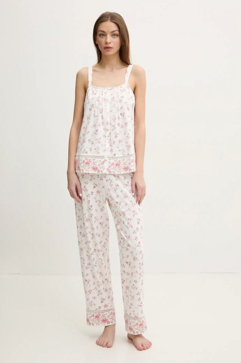 Bavlnené pyžamo Lauren Ralph Lauren dámska, biela farba, bavlnená, ILN72408