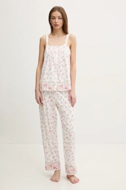 Bavlnené pyžamo Lauren Ralph Lauren dámska, biela farba, bavlnená, ILN72408