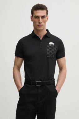Bavlnené polo tričko Karl Lagerfeld pánske, čierna farba, s potlačou, 551251.745091