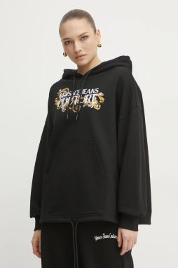 Bavlnená mikina Versace Jeans Couture dámska, čierna farba, s kapucňou, s nášivkou, 78HAIC05 CF00C