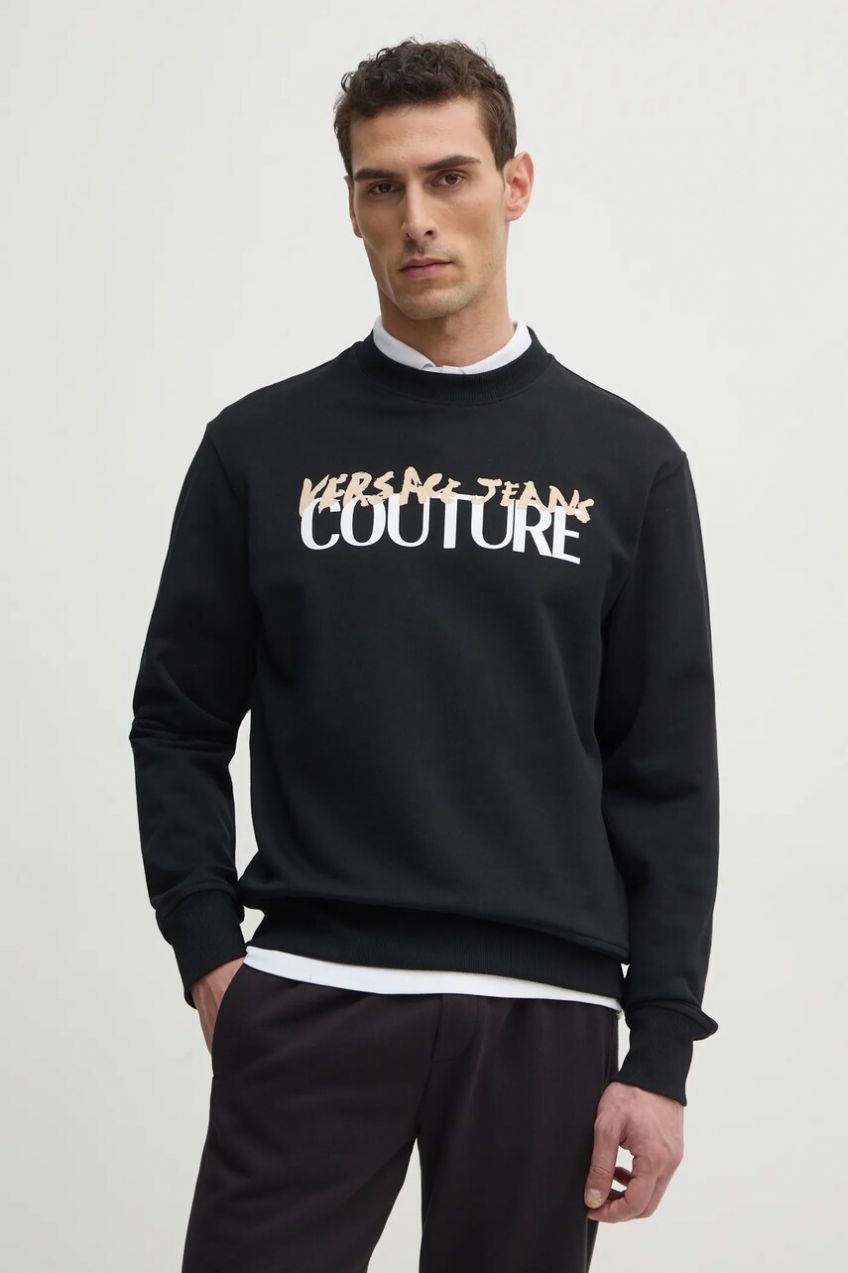 Bavlnená mikina Versace Jeans Couture pánska, čierna farba, s potlačou, 78GAIE06 CF00E