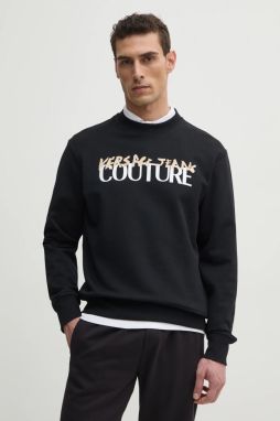 Bavlnená mikina Versace Jeans Couture pánska, čierna farba, s potlačou, 78GAIE06 CF00E
