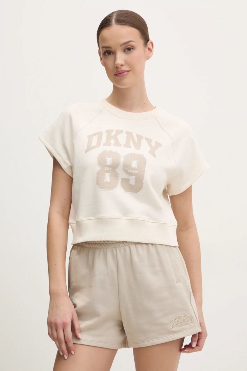 Bavlnené tričko Dkny dámsky, béžová farba, DP5T1231