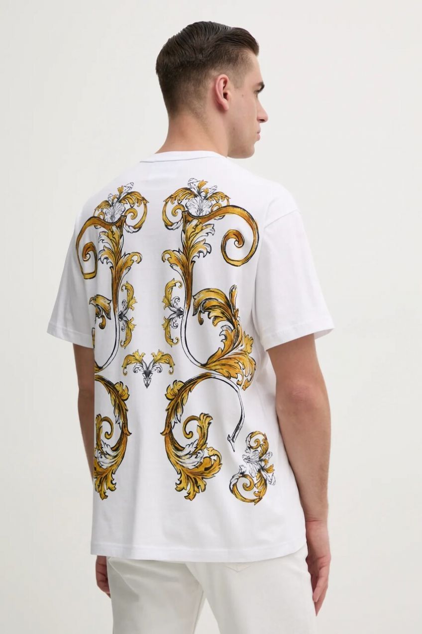 Bavlnené tričko Versace Jeans Couture pánske, biela farba, s potlačou, 78GAH6RB JS462