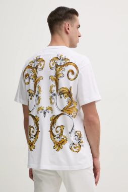 Bavlnené tričko Versace Jeans Couture pánske, biela farba, s potlačou, 78GAH6RB JS462
