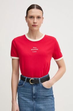 Bavlnené tričko Tommy Hilfiger dámske, červená farba, WW0WW44586