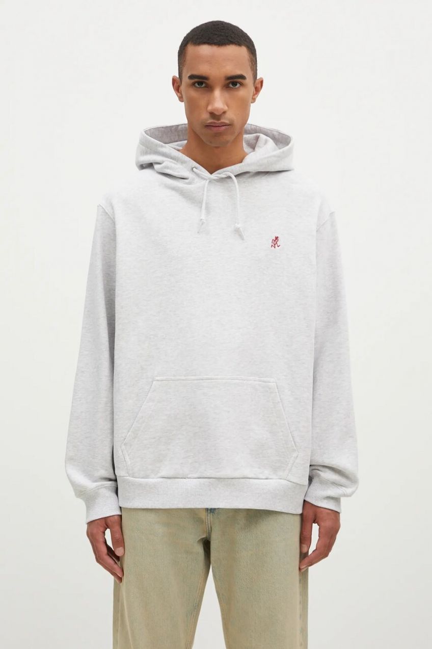 Bavlnená mikina Gramicci One Point Hooded Sweatshirt pánska, šedá farba, s kapucňou, jednofarebná