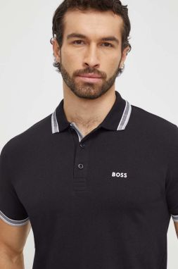 Bavlnené polo tričko BOSS Green čierna farba, jednofarebné, 50469055