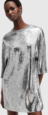 Šaty AllSaints OPAL LOGO DRESS strieborná farba, mini, rovný strih, W185DB