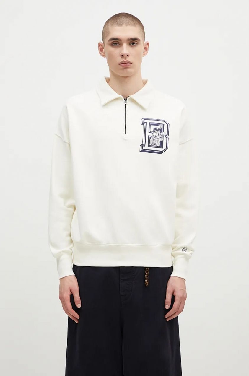 Bavlnená mikina Billionaire Boys Club College Quarter Zip pánska, béžová farba, s potlačou, B24343