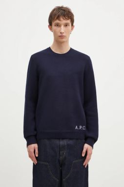 Vlnený sveter A.P.C. Pull Edward pánsky, tmavomodrá farba, WVBDJ.H23059