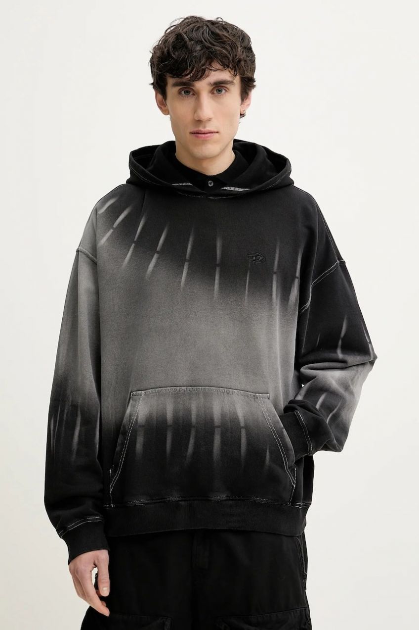 Mikina Diesel S-BOXT-HOOD-R2 SWEAT-SHIRT pánska, čierna farba, s kapucňou, vzorovaná, A16123.0SLBP