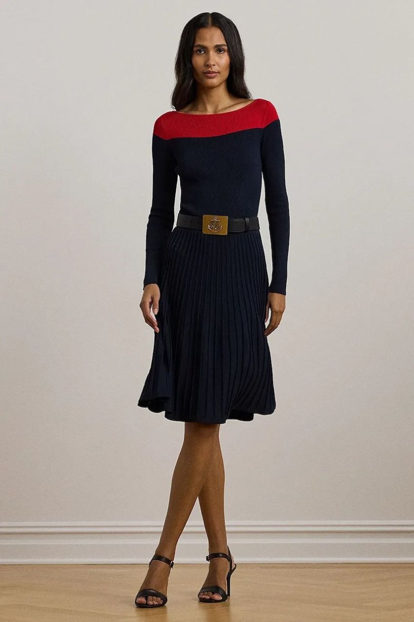 Šaty Lauren Ralph Lauren tmavomodrá farba, midi, áčkový strih, 200957685