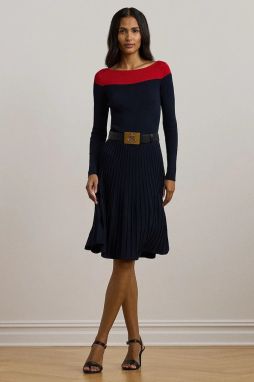 Šaty Lauren Ralph Lauren tmavomodrá farba, midi, áčkový strih, 200957685