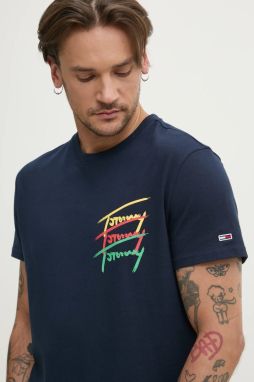 Bavlnené tričko Tommy Jeans pánske, tmavomodrá farba, s potlačou, DM0DM20771