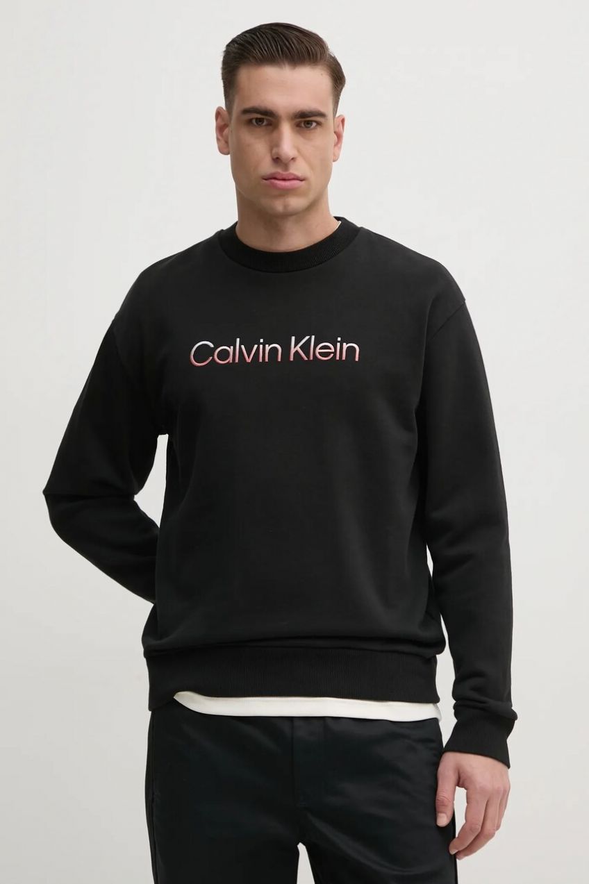 Bavlnená mikina Calvin Klein pánska, čierna farba, s nášivkou, K10K114265