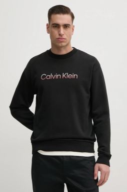 Bavlnená mikina Calvin Klein pánska, čierna farba, s nášivkou, K10K114265