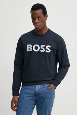 Bavlnená mikina BOSS pánska, tmavomodrá farba, jednofarebná, 50531310