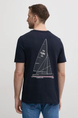Bavlnené tričko Tommy Hilfiger pánske, tmavomodrá farba, s potlačou, MW0MW38614