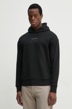 Bavlnená mikina Calvin Klein pánska, čierna farba, s kapucňou, s potlačou, K10K114262