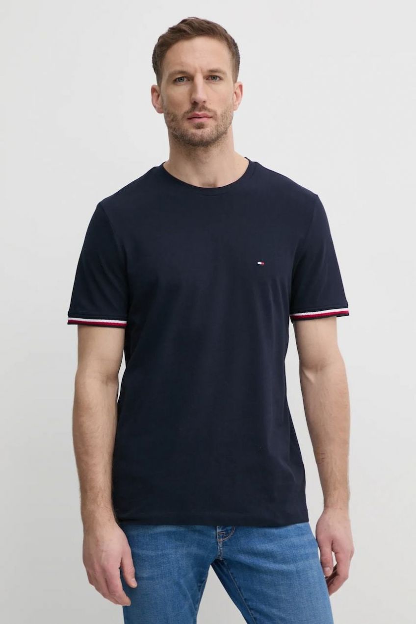 Bavlnené tričko Tommy Hilfiger pánske, tmavomodrá farba, jednofarebné, MW0MW38630